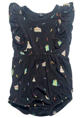 Kyte Baby 3-6M Black Birthday Confetti Bubble Romper Bodysuit Bamboo Viscose
